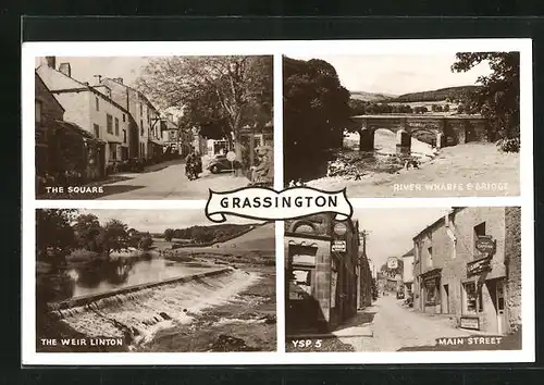 AK Grassington, Main Street, the Weir Linton, the Square, River Wharfe and Bridge