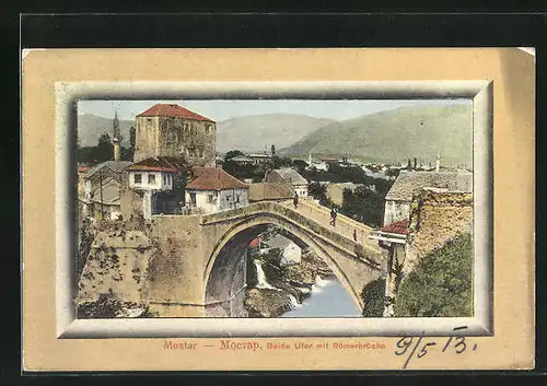 AK Mostar, Ufer mit Römerbrücke