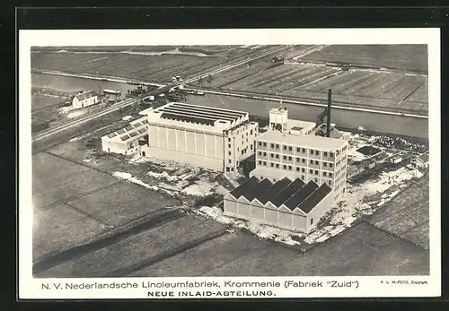 AK Krommenie, Fliegeraufnahme auf die Linoleumfabrik