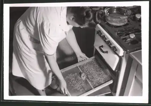 Fotografie Hausfrau trocknet Saatgut im heimischen Backofen