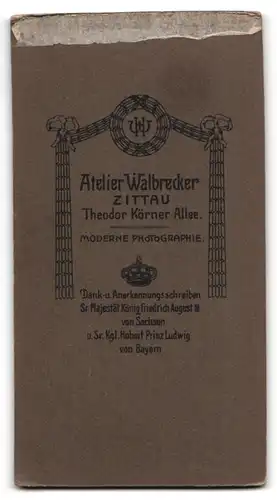 Fotografie H. Walbrecker, Zittau, Portrait modisch gekleidete Dame mit Buch an Tisch gelehnt