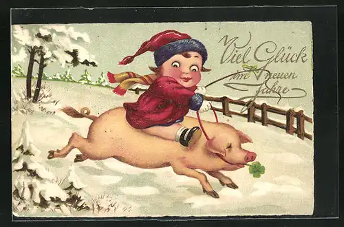 AK Kleiner Schweinereiter wünscht Glück im neuen Jahre