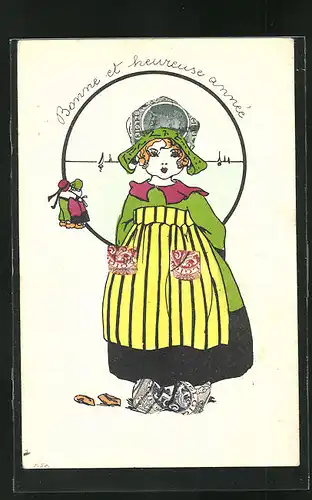 AK Briefmarkencollage, Frau im Kleid
