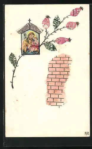 AK Briefmarkencollage, Jesus mit Baby auf dem Arm