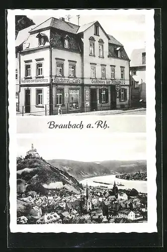 AK Braubach a. Rh., Gasthaus zur Marksburg, Ortspanorama