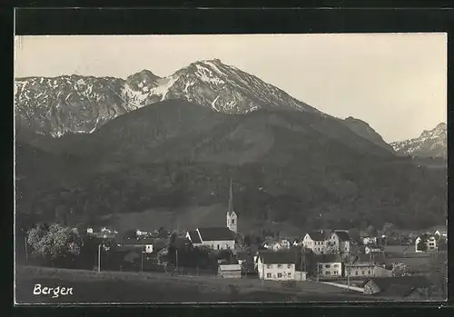 AK Bergen, Ortspanorama mit Kirche