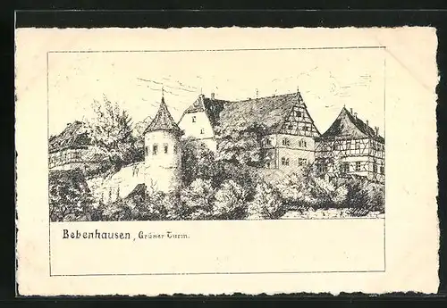 Künstler-AK Bebenhausen, Partie am Grünem Turm