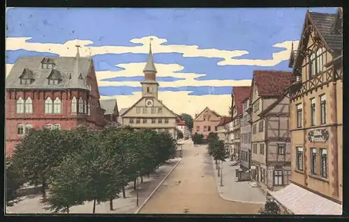 AK Allendorf a. d. Werra, Strassenpartie mit Blick zum Rathaus
