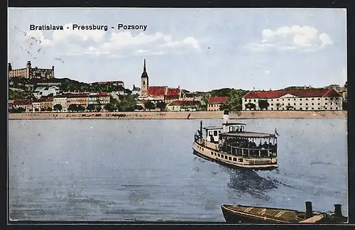 AK Bratislava, Dampfer und Stadtpanorama