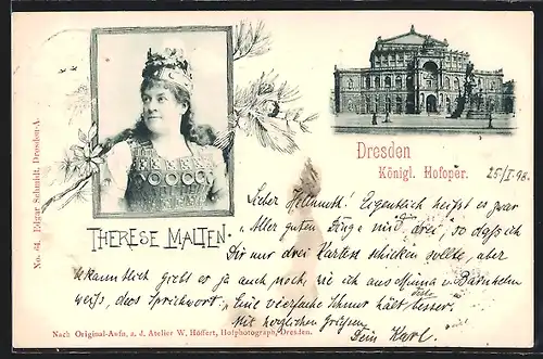 AK Dresden, Königliche Hofoper, Opernsängerin Therese Malten im Bühnenkostüm