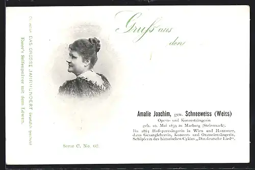 AK Opernsängerin Amalie Joachim mit Haarknoten