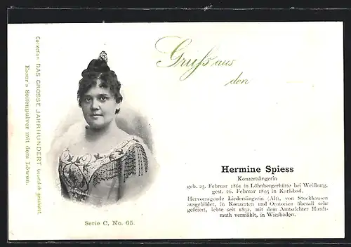 AK Opernsängerin Hermine Spiess im tollen Kostüm porträtiert