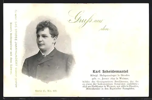 AK Opernsänger Karl Scheidemantel, Königlicher Hofopernsänger in Dresden