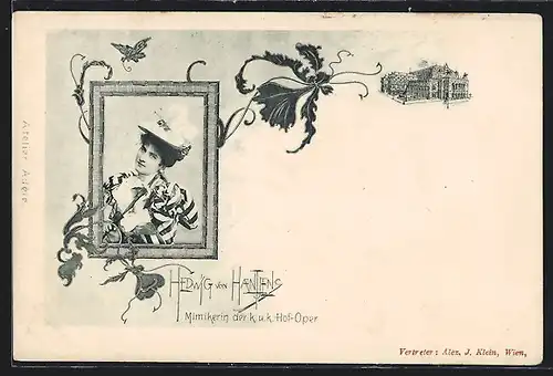 AK Opernsängerin Hedwig von Hantjens im gestreiften Kleid