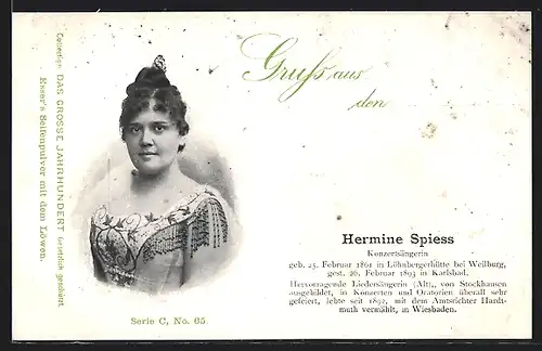 AK Opernsängerin Hermine Spiess im tollen Kostüm porträtiert