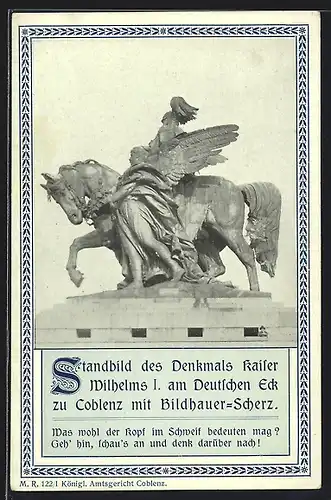AK Koblenz, Standbild des Denkmals Kaiser Wilhelms I. am Deutschen Eck
