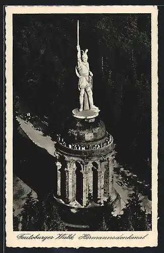 AK Detmold, Flugzeugaufnahme vom Hermannsdenkmal