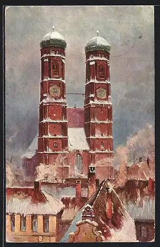 Künstler-AK München, Frauenkirche im Winter