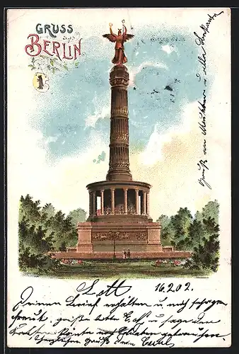 Künstler-AK Berlin-Tiergarten, Sieges Säule