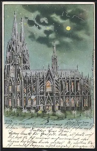 Lithographie Cöln, Dom bei sternklarer Nacht