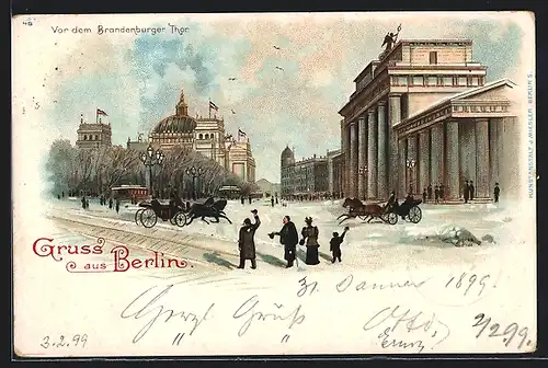Lithographie Berlin, Vor dem Brandenburger Tor