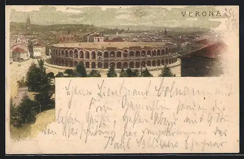 Lithographie Verona, Blick auf die Arena