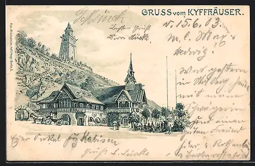 Lithographie Bad Frankenhausen, Gasthaus gegen Denkmal