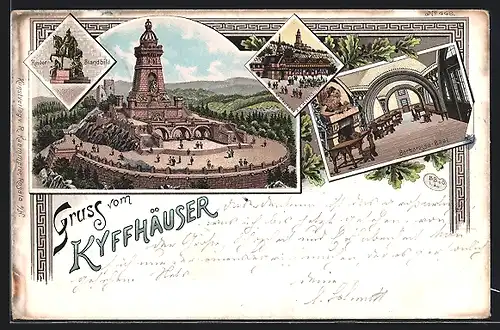 Lithographie Kyffhäuser, Barbarossa-Saal, Reiter-Standbild