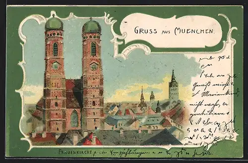 Lithographie München, Blick auf die Frauenkirche