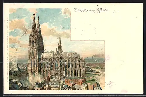 Lithographie Köln, Blick auf den Dom