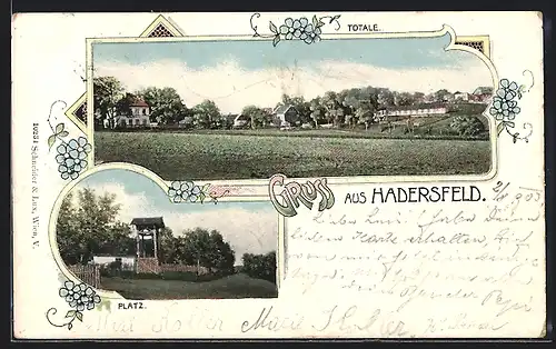 AK Hadersfeld, Ortsansicht, Strassenpartie am Platz