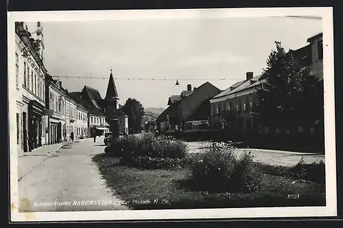 AK Rabenstein an der Pielach, Strassenpartie mit Geschäften und Kirche