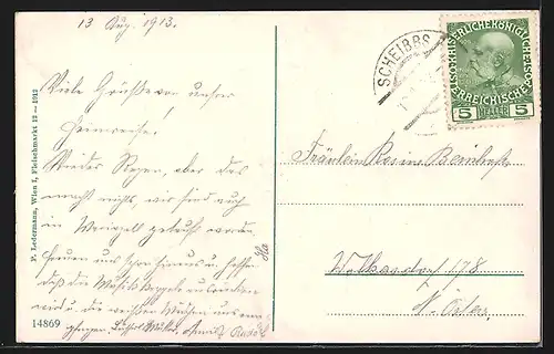 AK Scheibbs, Ortsansicht mit der Erlauf und der Römerbrücke