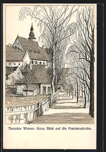 Künstler-AK Horn, Blick auf die Piaristenkirche