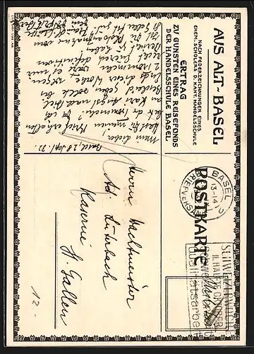 Künstler-AK Basel, Seidenhof am Totentanz