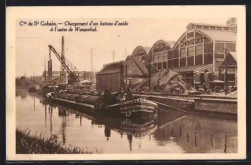 AK Wasquehal, Cie de St Gobain, Chargement d`un bateau d`acide à l`usine de Wasquehal, Dampfer