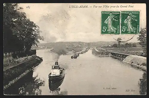 AK L`Isle-Adam, Vue sur l`Oise prise du Grand Pont, Dampfer