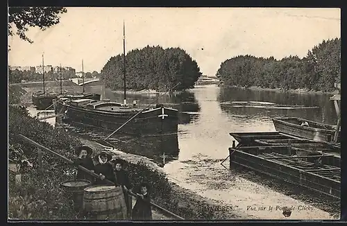 AK Isnières, Vue sur le Pont de Clichy, Dampfer