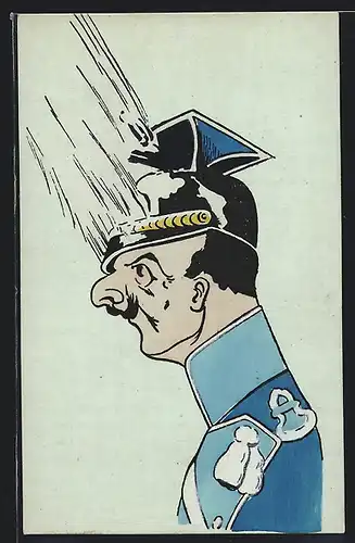AK Ulan in Uniform mit Tschapka, Karikatur