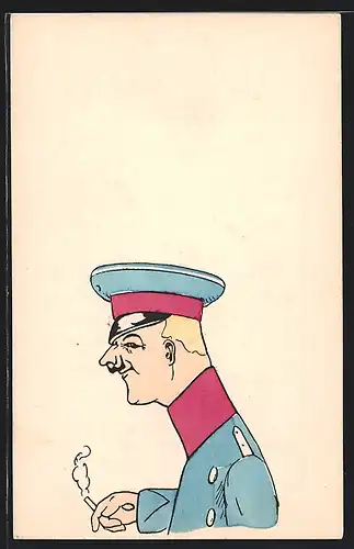 AK Soldat in Uniform mit Zigarette