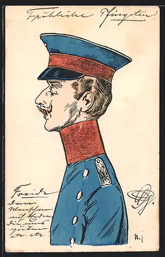 AK Offizier in Uniform mit Schnurrbart und Schirmmütze