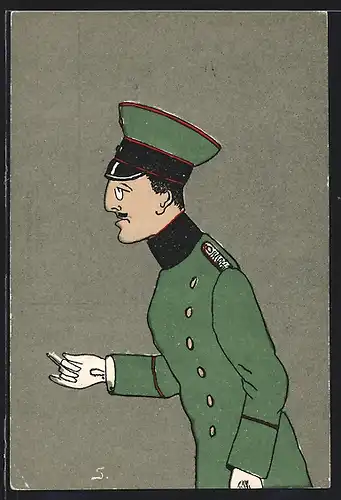 AK Offizier in grüner Uniform mit Zigarette