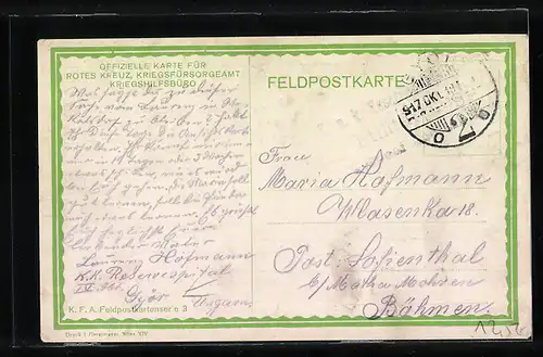 AK Rotes Kreuz Feldpostkartenserie 3: Österreichisches Wappen, Türkische und deutsche Fahne