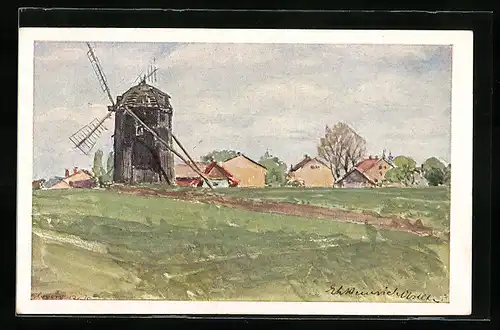 AK Rotes Kreuz Erzherzog Heinrich Ferdinand-Serie Nr. 2: Glogow, Teilansicht mit Windmühle