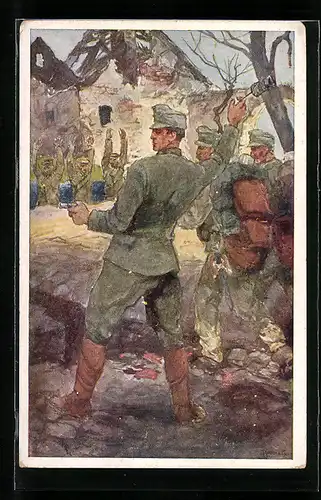 AK Rores Kreuz Nr. 356: Soldaten beim Überfall und der Gefangennahme von Feinden, Rotes Kreuz