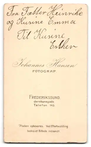 Fotografie Johannes Hansen, Frederikssund, zwei niedliche dänische Mädchen Emma und Esther