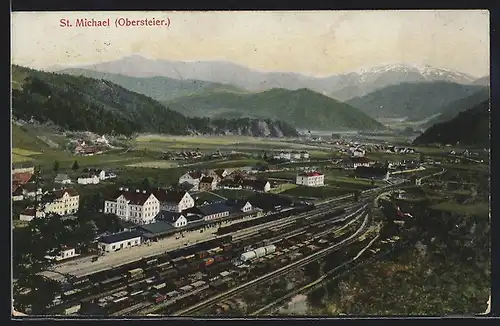 AK St. Michael /Obersteier., Ortsansicht mit Bahnhof