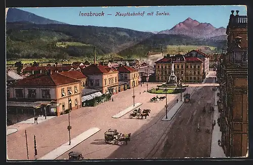 AK Innsbruck, Hauptbahnhof mit Serles