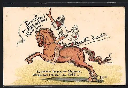 AK Mulhouse, Fete du Centenaire de la Creation du Corps des Sapeurs-Pompiers 1925, Berittener Feuerwehrmann