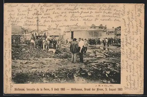 AK Mülhausen, Brand der Messe 1903, Schaulustige am Unglücksort